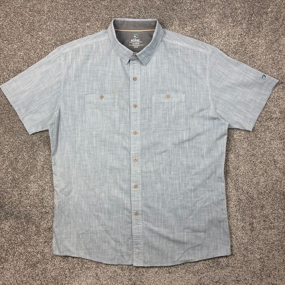 Kuhl Shirt Mens XL Blue Plaid Lightweight Organic Cotton Short Sleeve Hiking